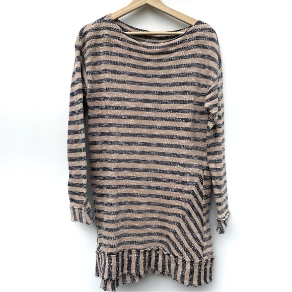 Soft Surroundings Marina navy and Tan Striped Knit tunic Top pullover dress - Picture 1 of 7